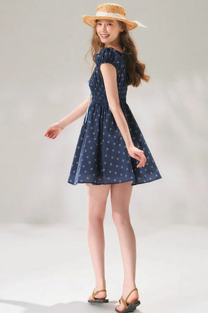 Navy Floral Tie-Up Dress
