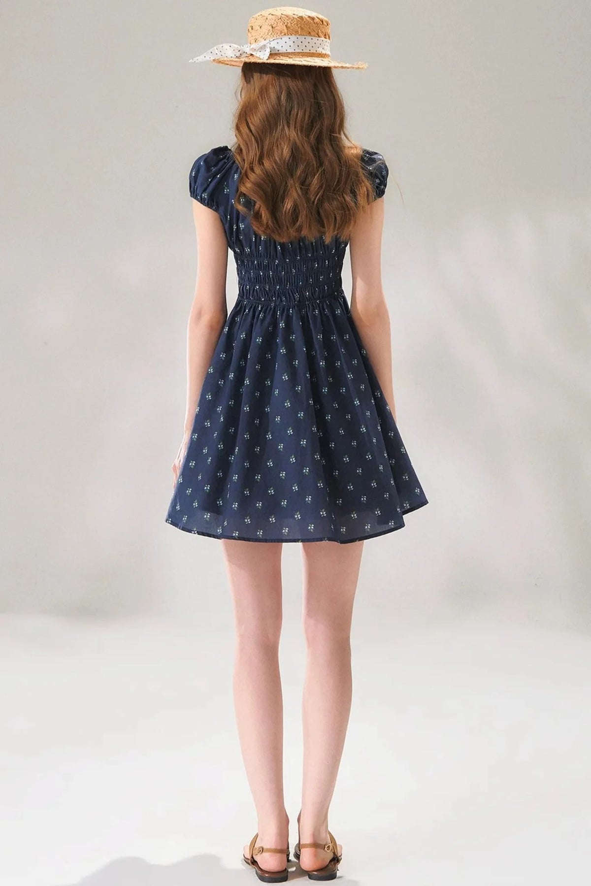 Navy Floral Tie-Up Dress