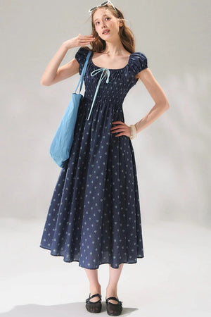 Navy Floral Tie-Up Dress