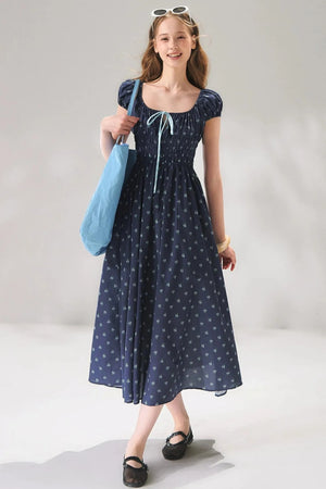 Navy Floral Tie-Up Dress