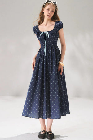 Navy Floral Tie-Up Dress