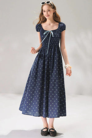 Navy Floral Tie-Up Dress