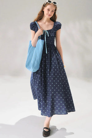 Navy Floral Tie-Up Dress