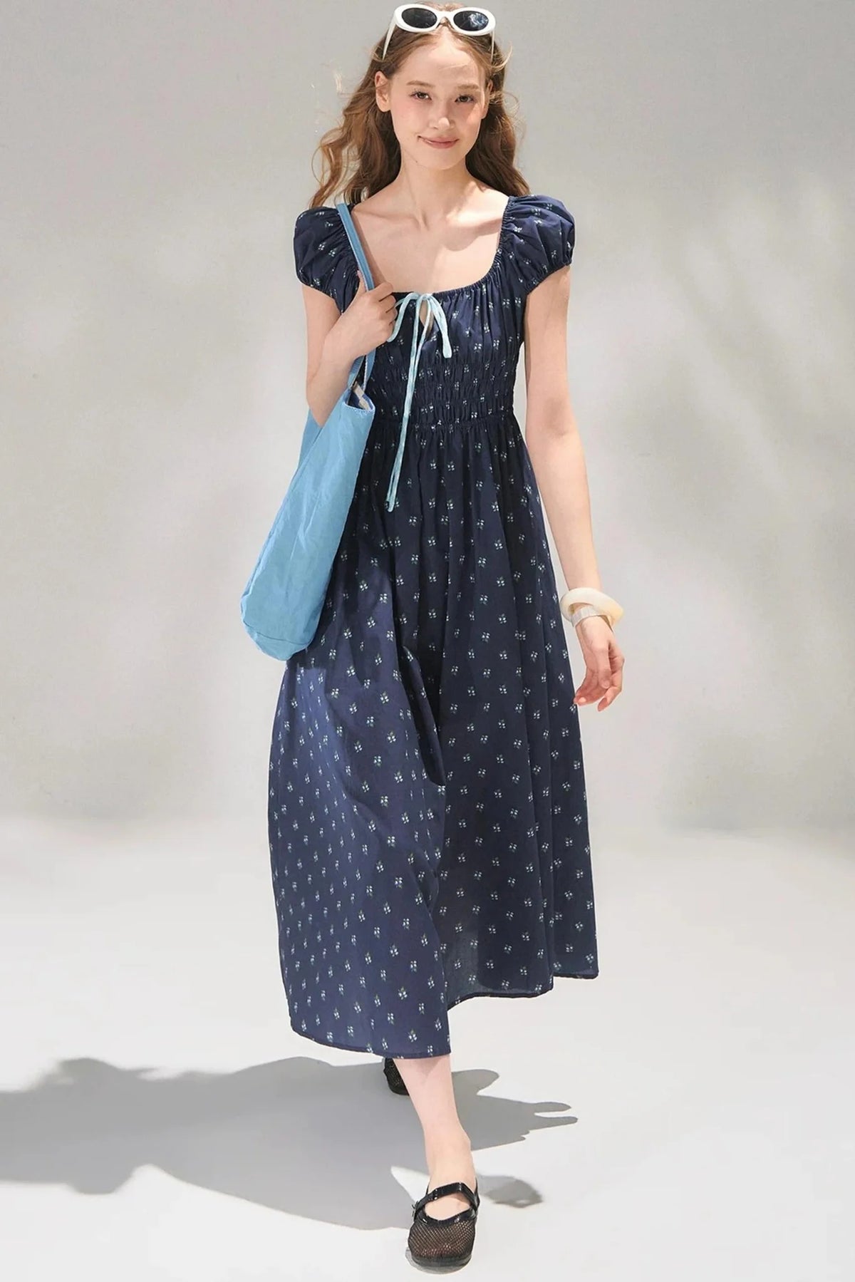 Navy Floral Tie-Up Dress