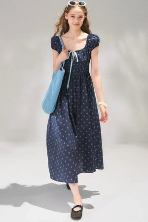 Navy Floral Tie-Up Dress