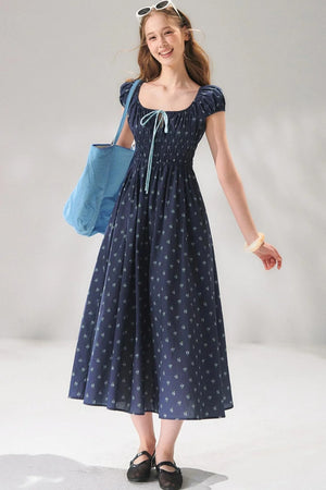 Navy Floral Tie-Up Dress
