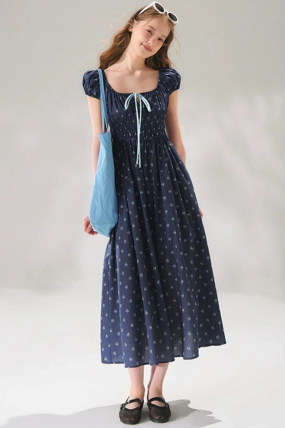Navy Floral Tie-Up Dress
