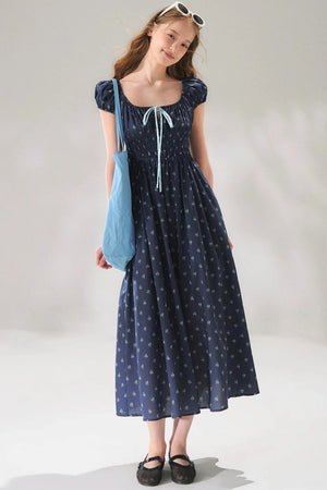 Navy Floral Tie-Up Dress
