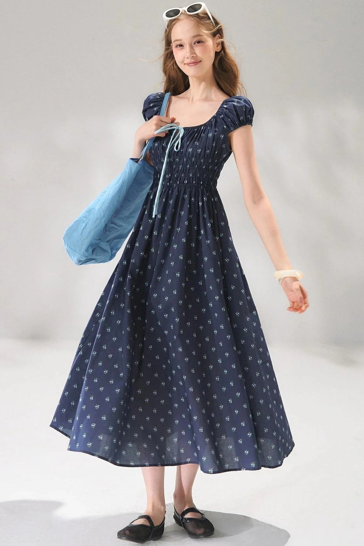 Navy Floral Tie-Up Dress