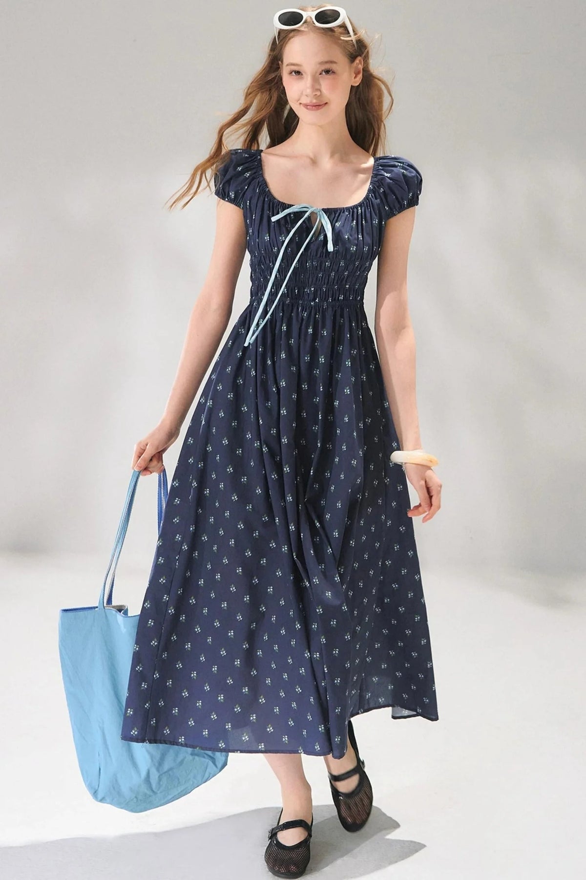 Navy Floral Tie-Up Dress