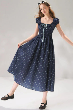 Navy Floral Tie-Up Dress