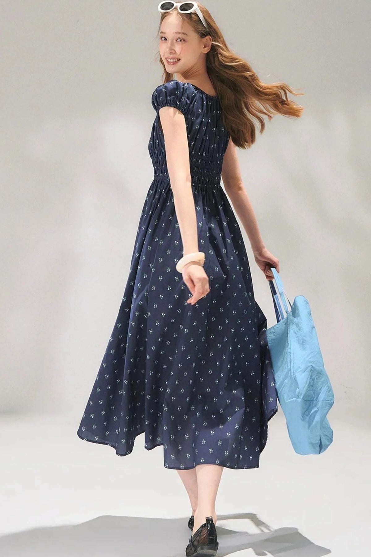 Navy Floral Tie-Up Dress