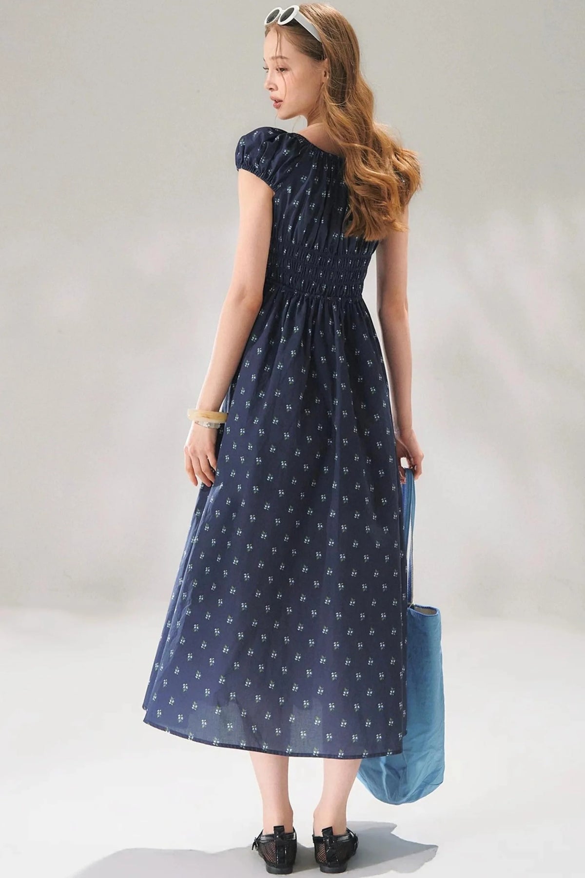 Navy Floral Tie-Up Dress