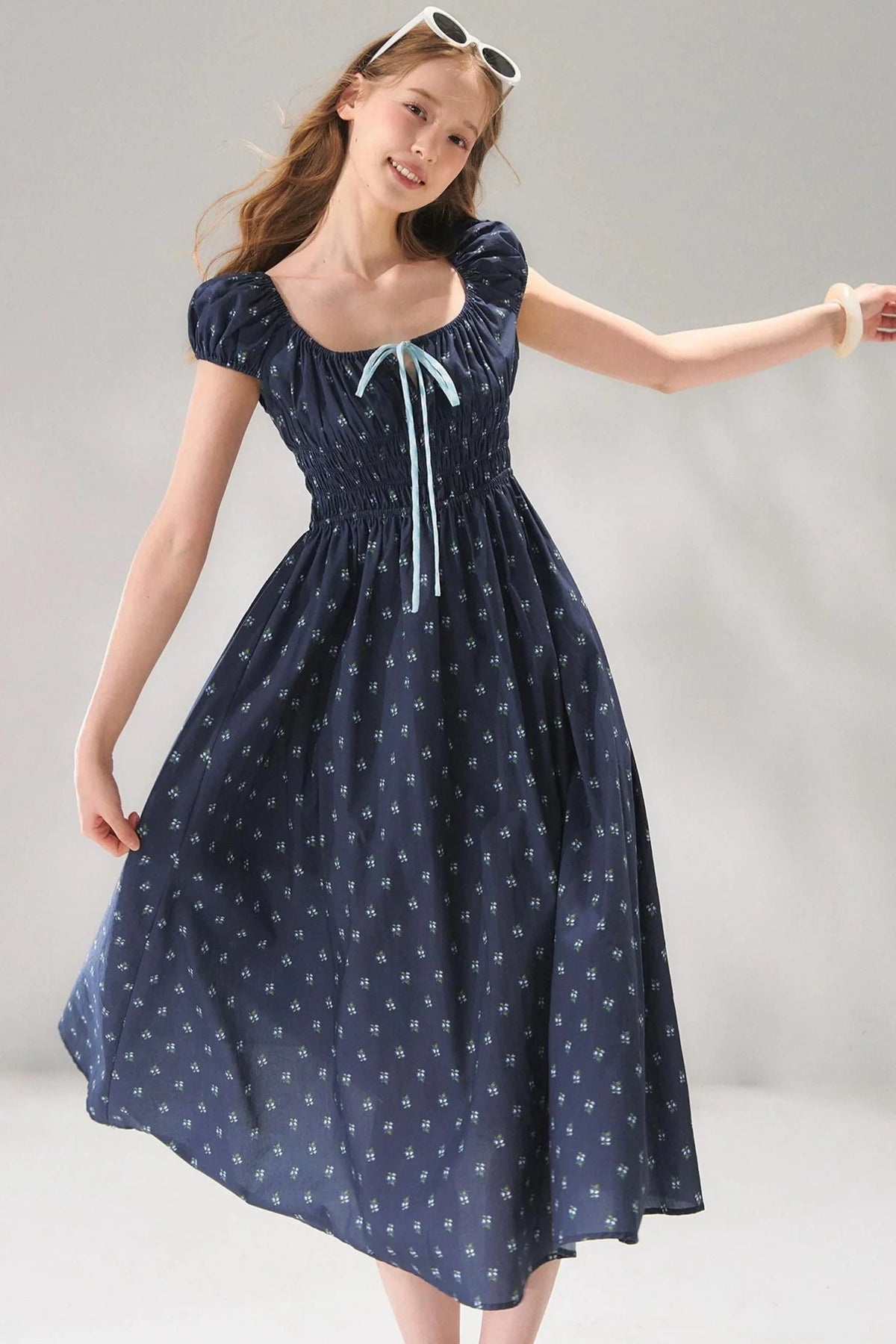 Navy Floral Tie-Up Dress