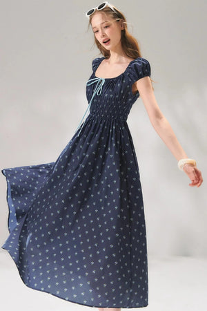 Navy Floral Tie-Up Dress