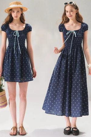 Navy Floral Tie-Up Dress