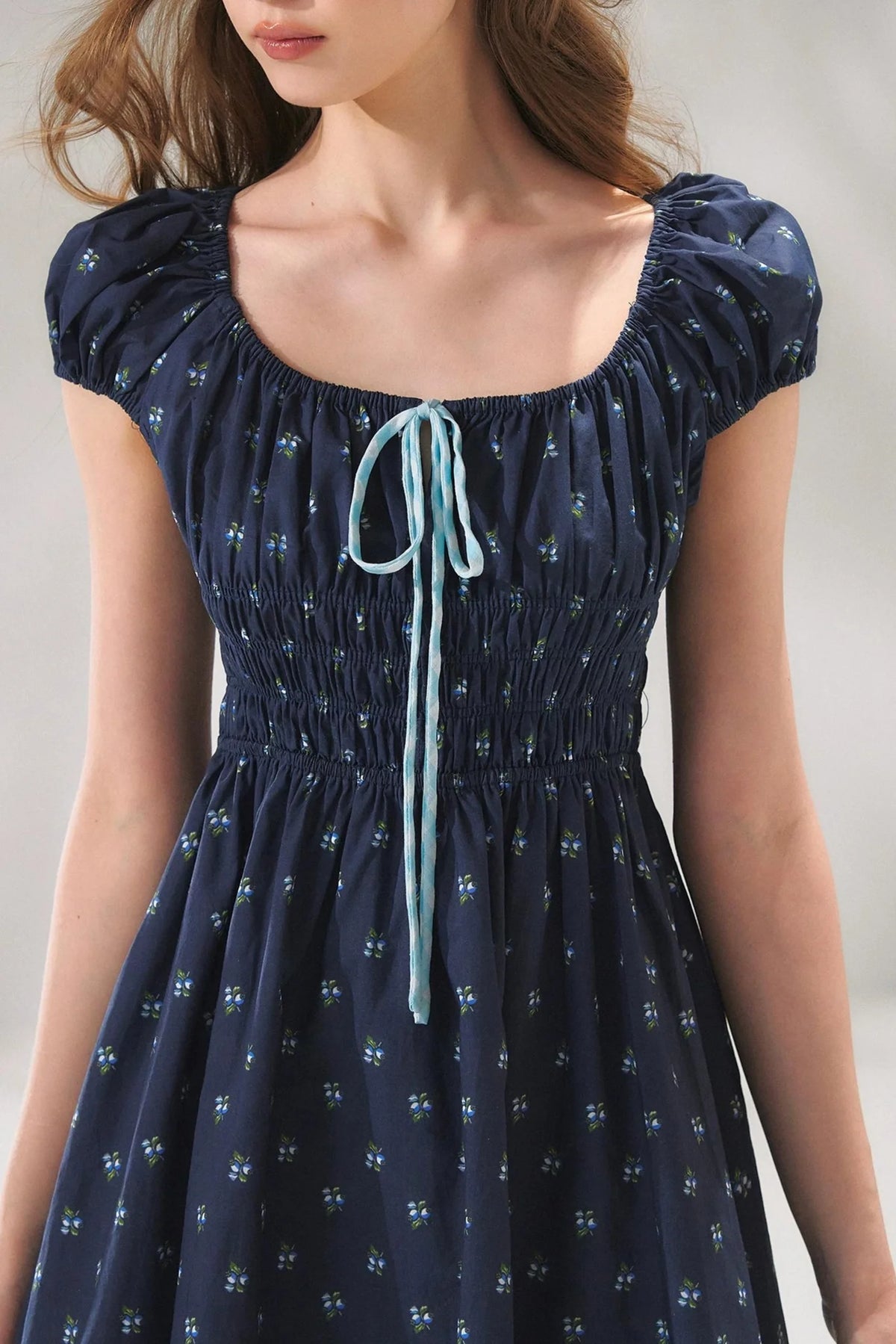 Navy Floral Tie-Up Dress