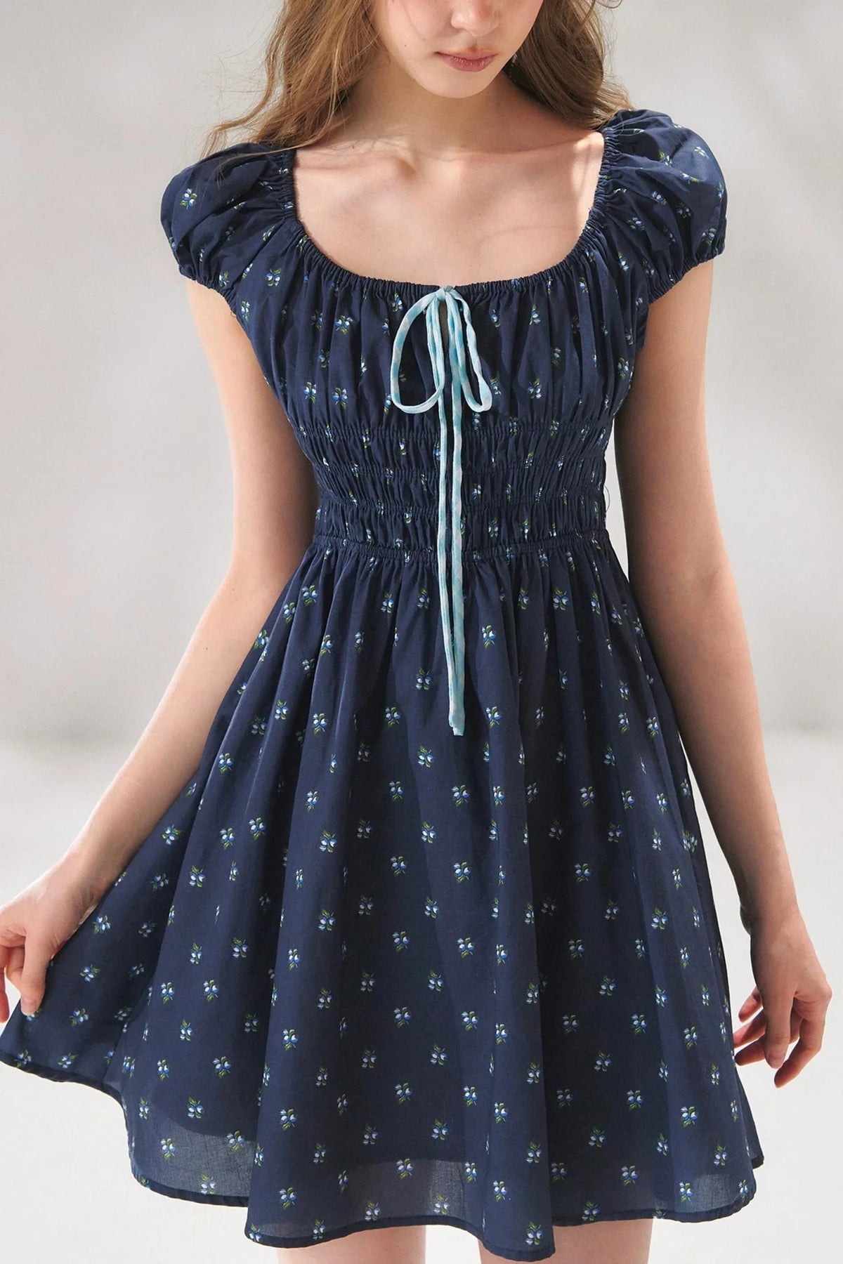 Navy Floral Tie-Up Dress