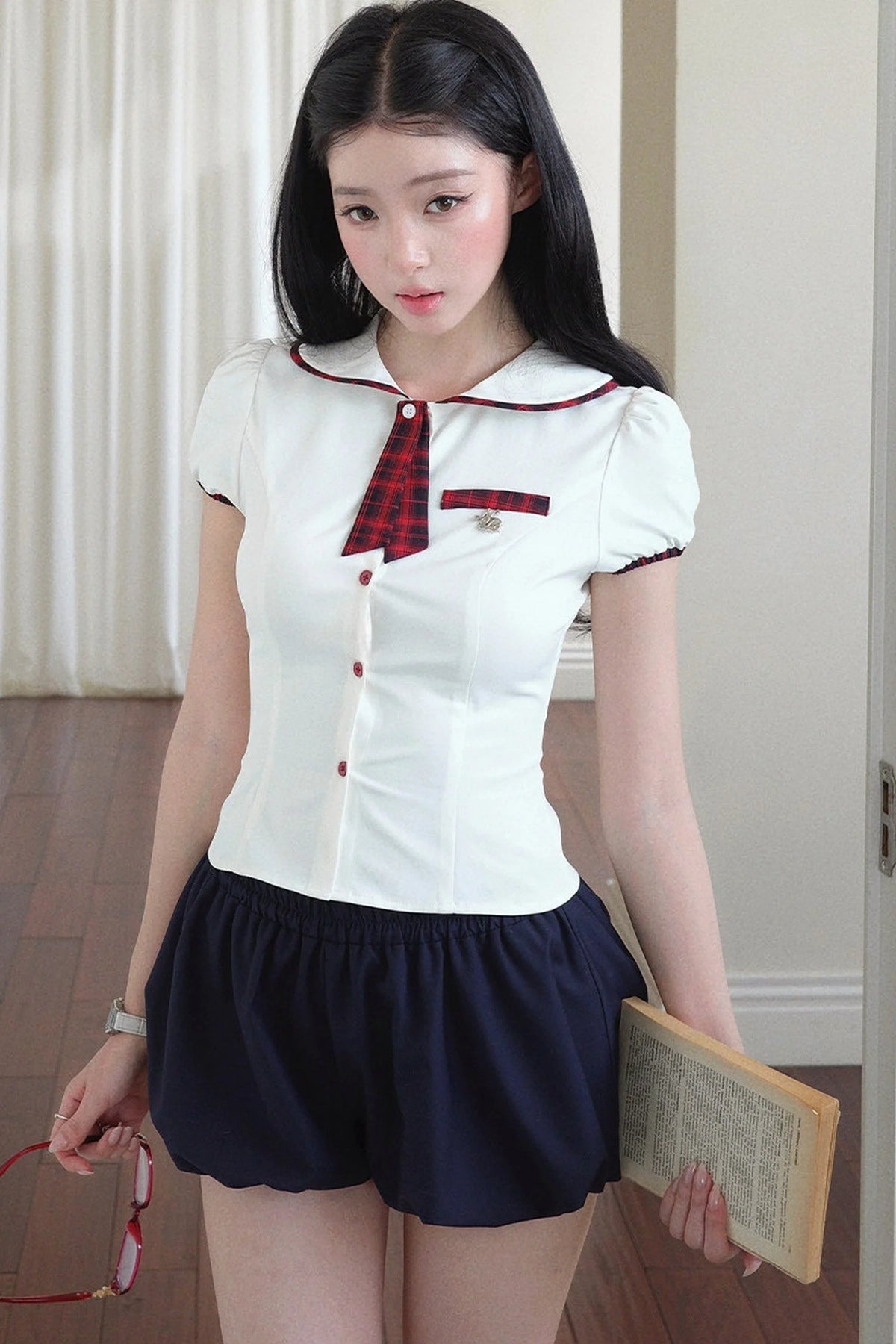 Navy High-Waisted Lantern Shorts