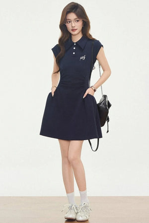 Navy Knitted Polo Dress