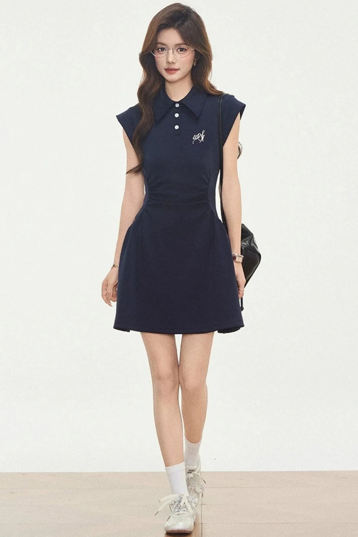 Navy Knitted Polo Dress