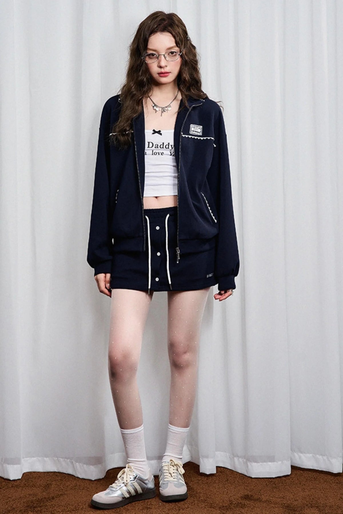 Navy Lace Jacket & Skirt Set-Up