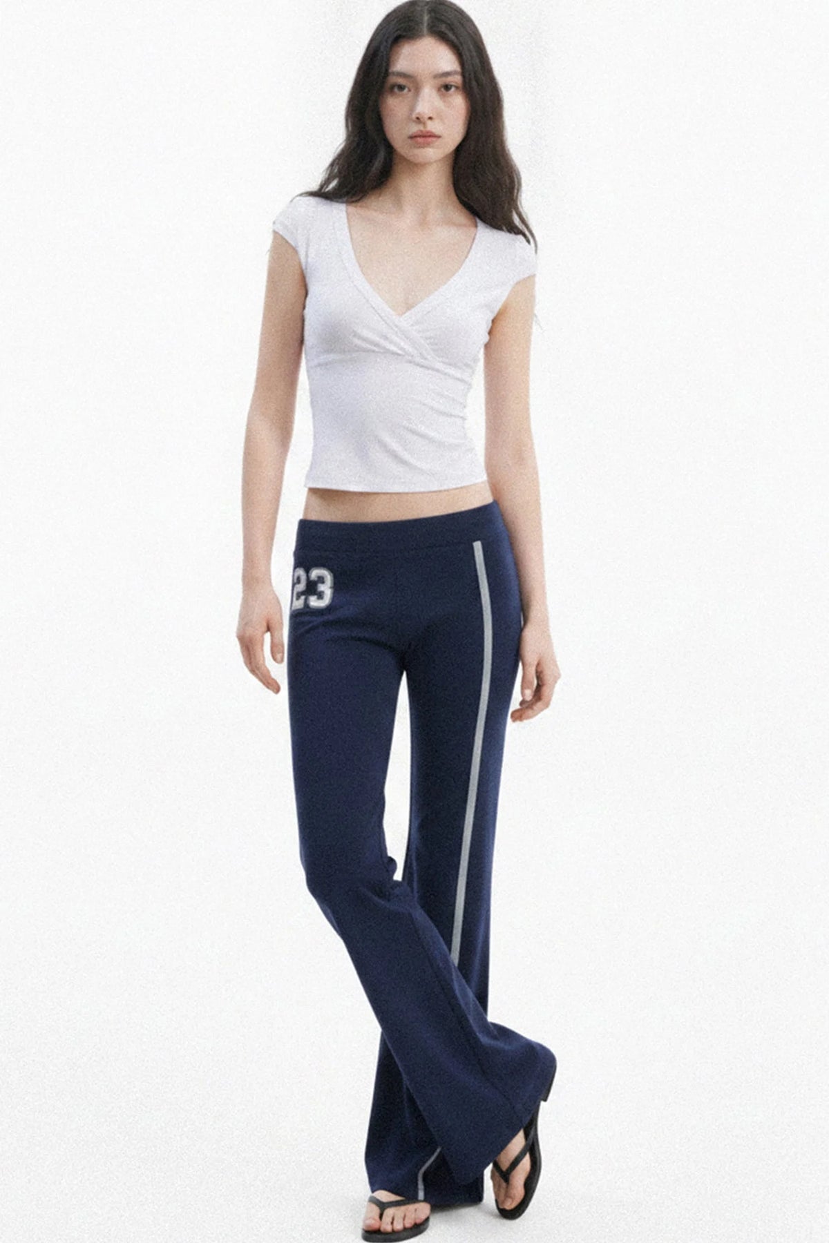 Navy Letter Print Flared Sweatpants