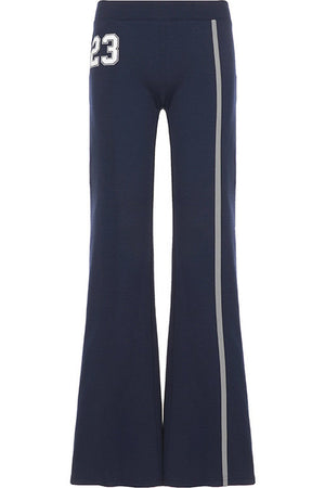 Navy Letter Print Flared Sweatpants