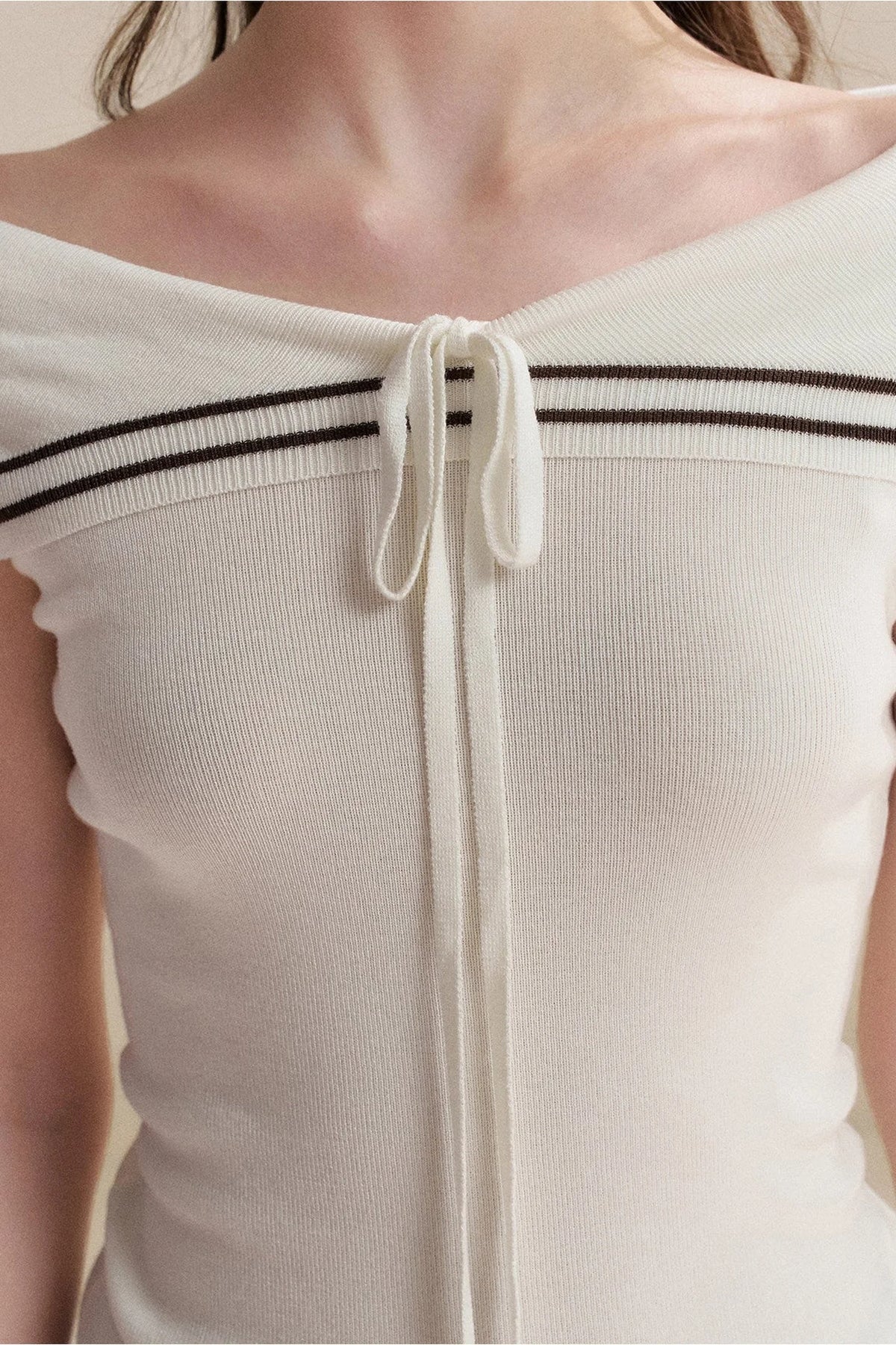 Navy Lyocell Off-Shoulder Knit Top