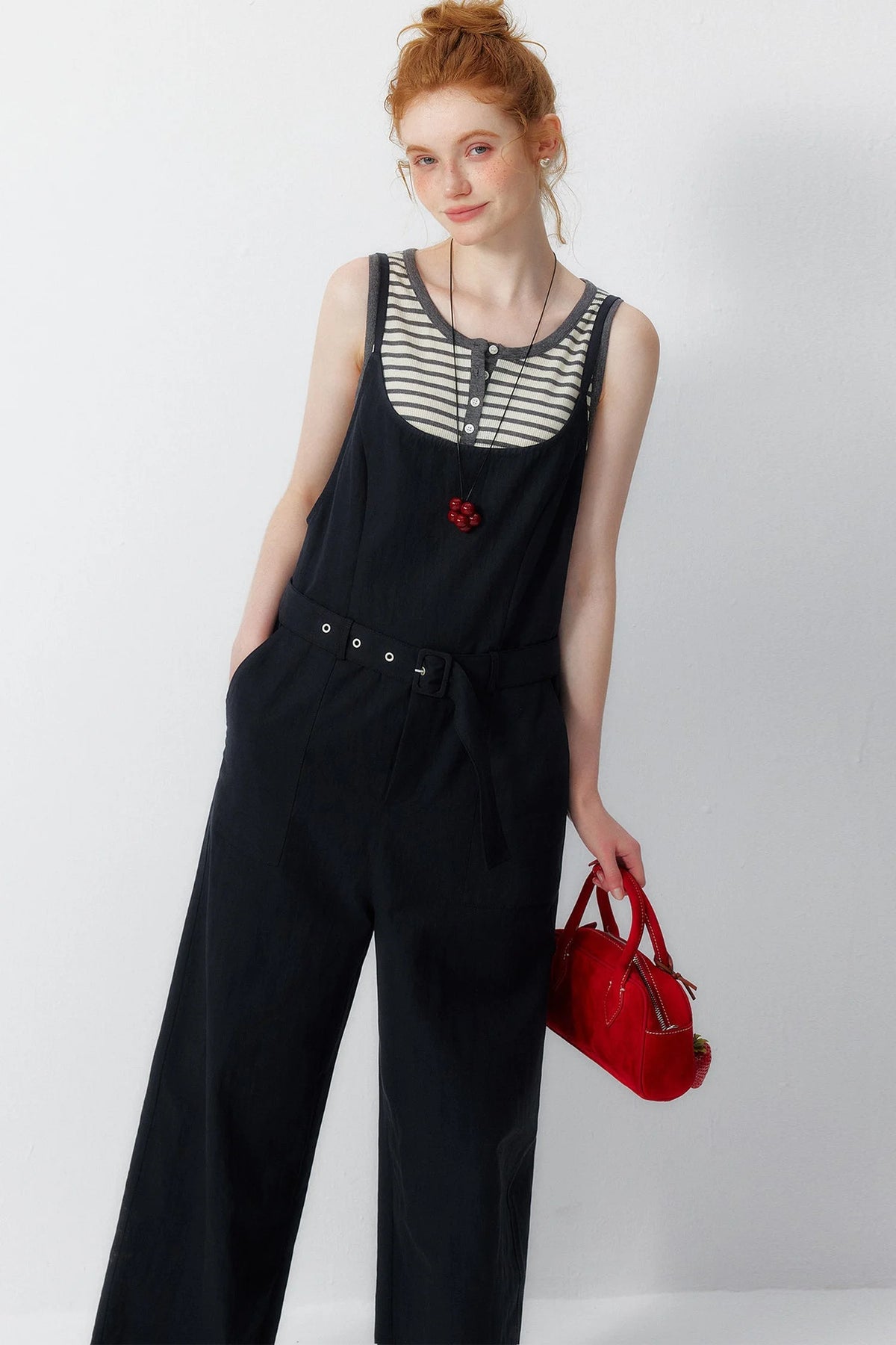 Navy Lyocell Wide Leg Jumpsuit