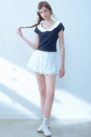 Navy Peplum Top