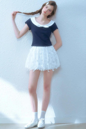 Navy Peplum Top