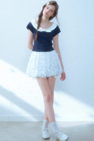 Navy Peplum Top