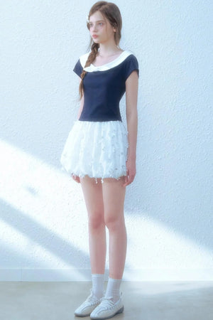 Navy Peplum Top