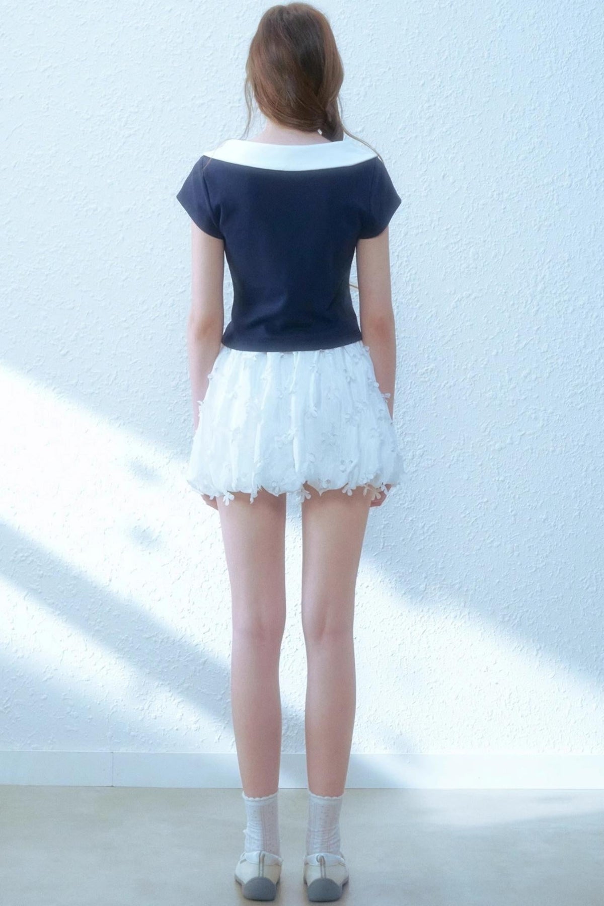 Navy Peplum Top