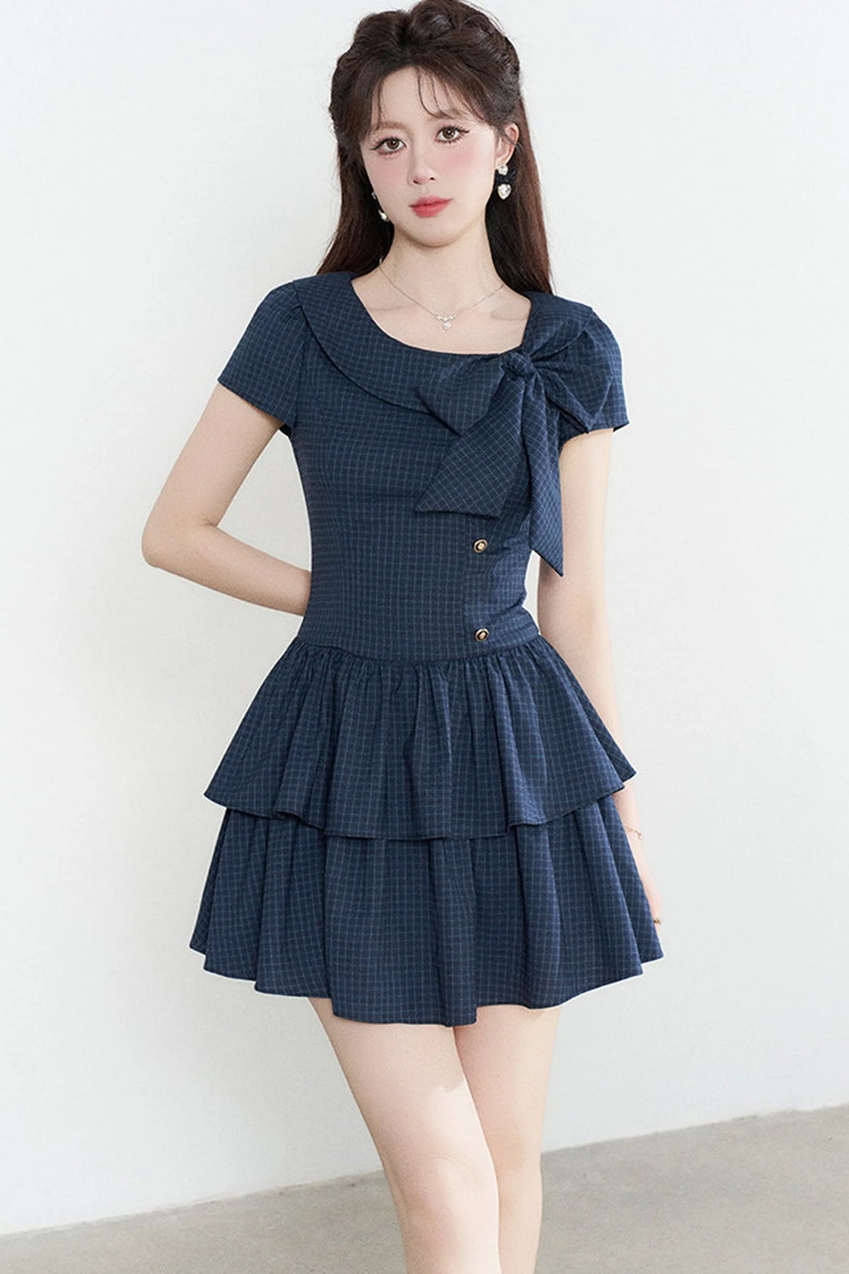Navy Plaid Summer Dress