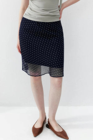 Navy Polka Dot Double-Layer A-Line Mesh Skirt