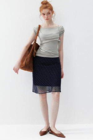 Navy Polka Dot Double-Layer A-Line Mesh Skirt