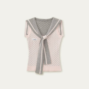 Navy Polka Dot Knit Top