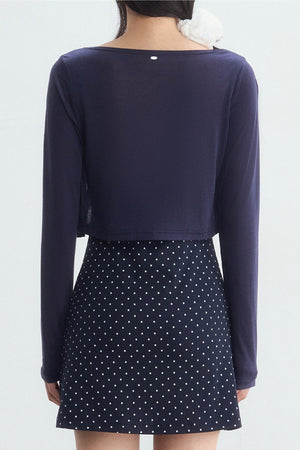 Navy Polka Dot Suspender Dress With Cardigan Set