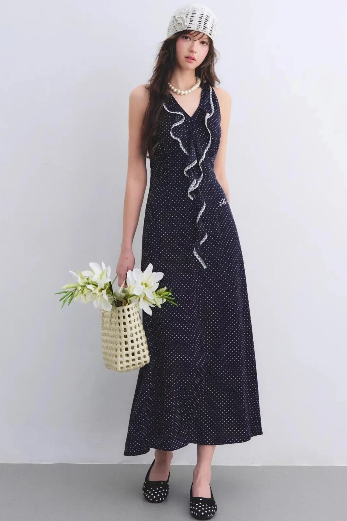 Navy Ruffled Lace Dress