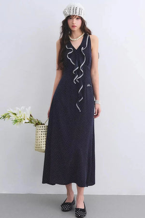 Navy Ruffled Lace Dress