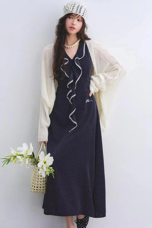 Navy Ruffled Lace Dress