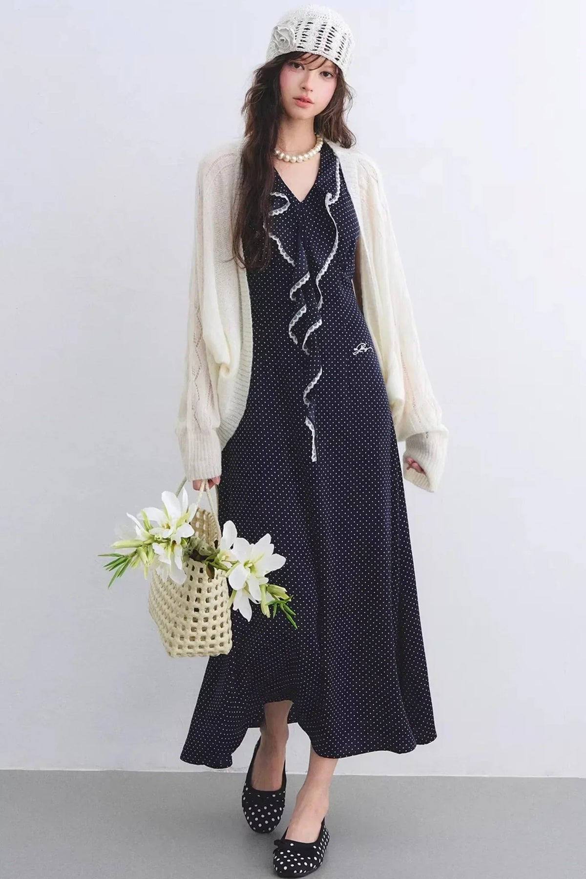 Navy Ruffled Lace Dress