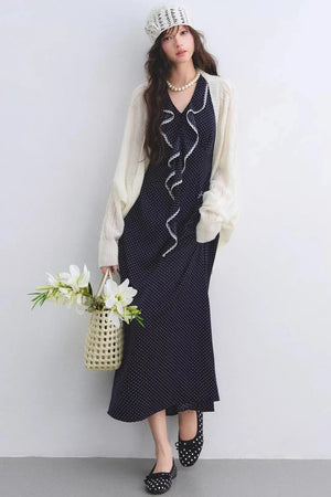 Navy Ruffled Lace Dress