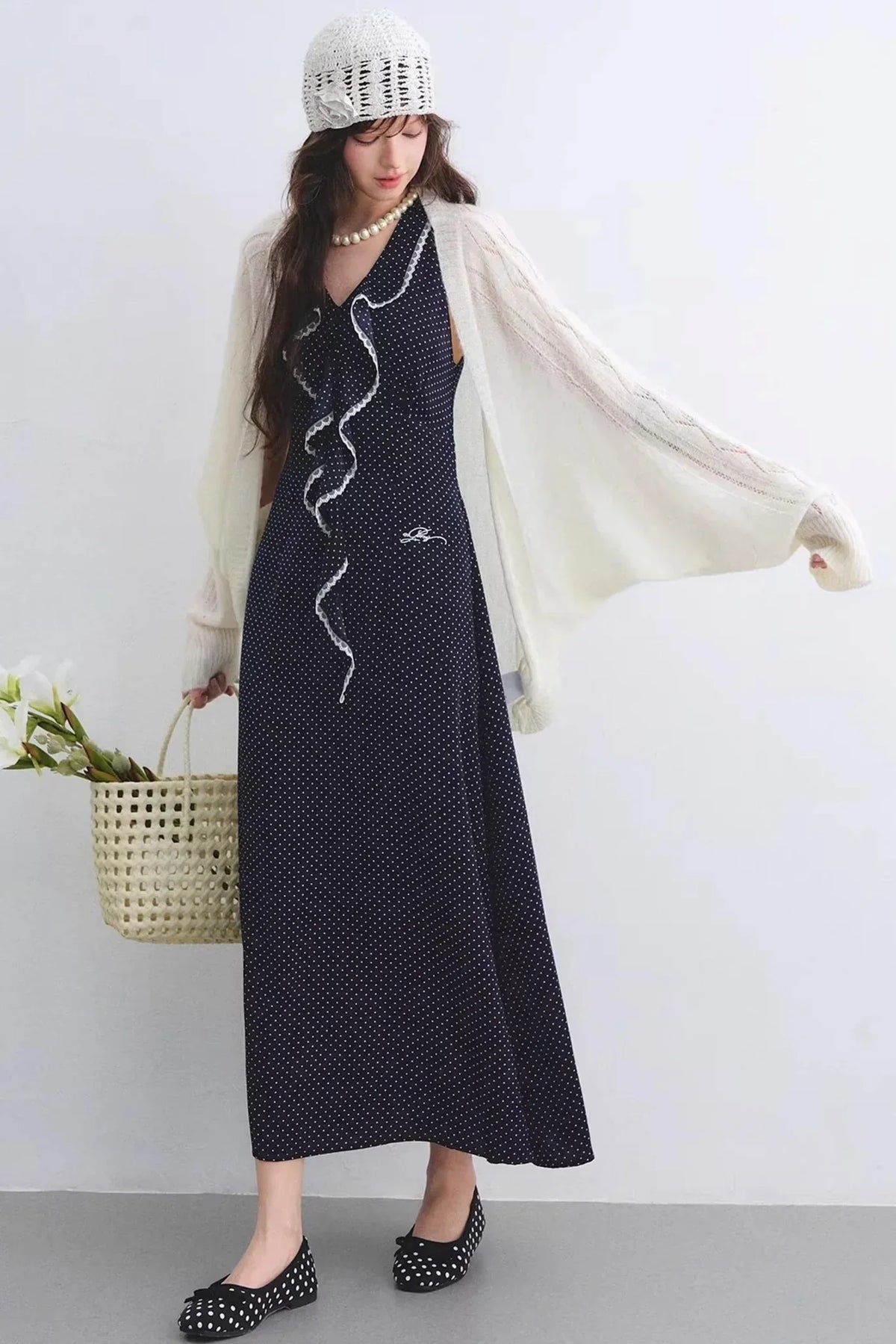 Navy Ruffled Lace Dress