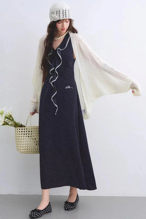 Navy Ruffled Lace Dress