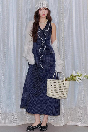 Navy Ruffled Lace Dress