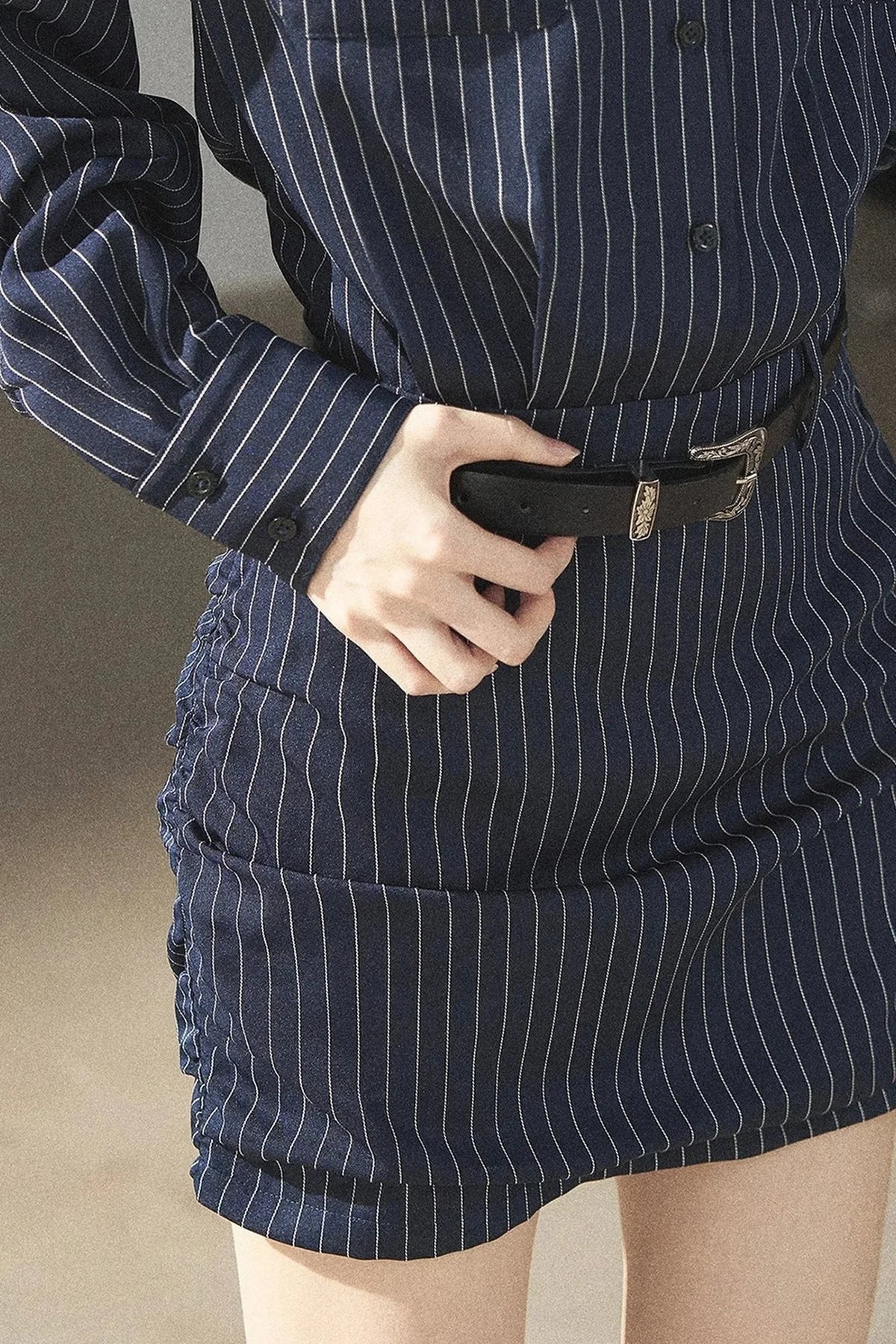 Navy Striped Bodycon Layered-Look Dress Set