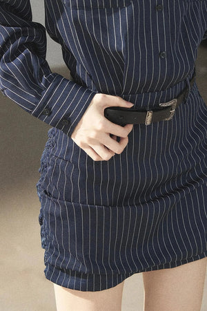 Navy Striped Bodycon Layered-Look Dress Set